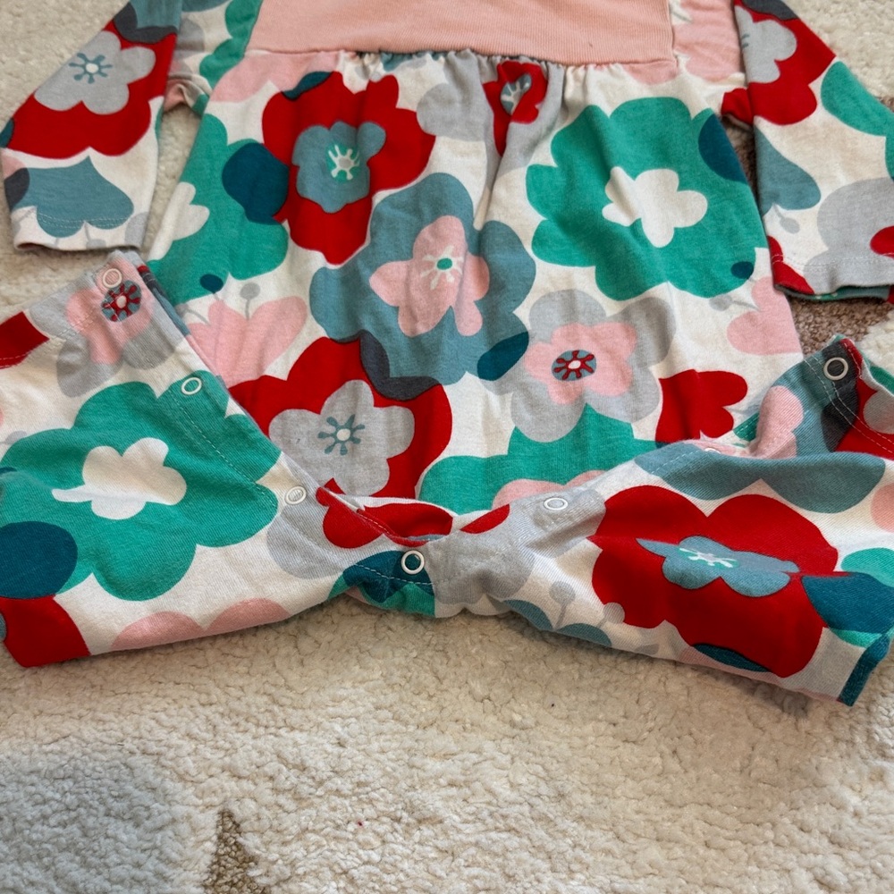 Tea Collection Floral Footie in Pink, Teal & Red - Picture 5 of 5